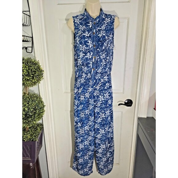 Soft Surroundings Womens Blue Floral Sleeveless Jumpsuit Wide Leg Rayon Size PS - Picture 3 of 13